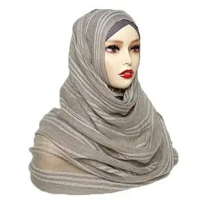 Wholesale Ethnic Fashions Stripes Pashminas Knitted Shawls Wool Turban Hijab Tassel Cashmere Scarf For Muslim Women High Quality