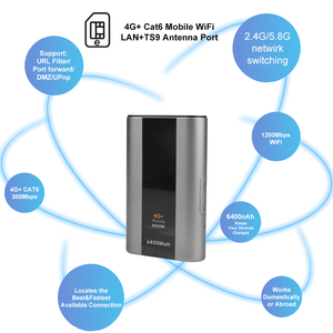 2 * TS9 ăng ten Port kuwfi 4G + Túi wifi thiết bị 6400mAh pin Sim thẻ Lan 1200Mbps Mini Di động 4G Cat6 Router với đèn pin - Product Image 6
