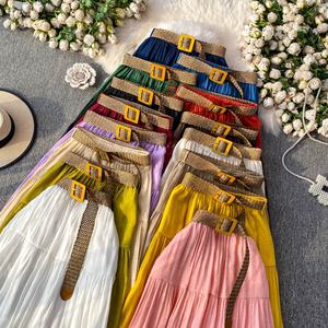 Falda Larga Fluida con Volantes para Mujer, Falda Maxi <span class=keywords><strong>de</strong></span> Verano, Atuendos para Salir, Falda Midi con Cintura Alta Elástica, Vestido <span class=keywords><strong>de</strong></span> Playa - Product Image 2