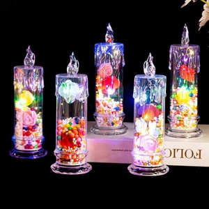 Luxury Iridescent Eternal Flowers Led Candles <b>Battery</b> <b>Operated</b> Flameless Candle Gift Home Wedding Decor Electric Pillar Candles - Product Image 3