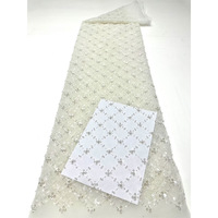 Nouveau Tissu en Dentelle Classique Brodé de Perles et de Paillettes à Motif Diamant pour Robe de Mariée Filles Garçons Léger Polyester/Métallique