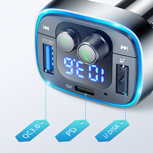 Adaptador Bluetooth para Auto, Transmisor de Radio FM Metálico, <span class=keywords><strong>Cargador</strong></span> USB QC3.0, Receptor Manos Libres, Reproductor de Música con Tarjeta TF, Medidor de Voltaje - Product Image 5