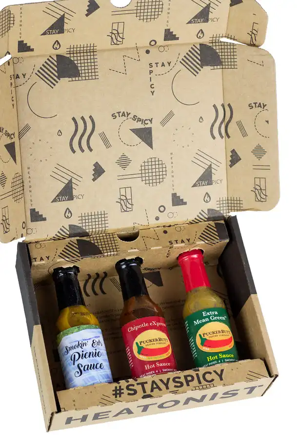 GMI custom heatonist hot sauce gifts paper packaging for year of hot ones