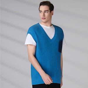 Knitwear Manufacturer OEM Custom Logo Classic Knitted Tank Top Winter Knitted Vest <b>Men</b> V Neck Sweater Sleeveless - Product Image 5