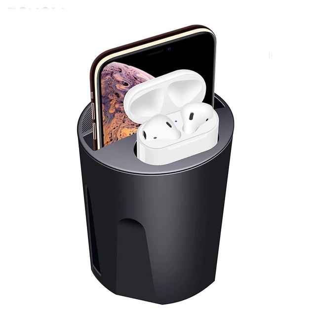 4 in 1 15W Car Charger Dock for Cup Holder Wireless Charging for iPhone 14 13 12 for Samsung S22 S21 Portable Phone Chargers