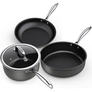 Juego de Ollas y Sartenes de Cocina de 4 Piezas de Aleación de Aluminio, Revestimiento Cerámico Antiadherente, Tapas de Vidrio, Asas de Acero Inoxidable, Aptas para Lavavajillas y Horno - Product Image 1