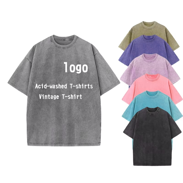 Manufacturers Wholesale Custom Logo Acid Washed Vintage T Shirt Blank Oversized Tshirt 100% Cotton Heavyweight for Men's T-shirt