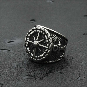 Men's <b>Titanium</b> Steel Anchor <b>Ring</b> Silver Retro Punk Style Geometric Design 260126 - Product Image 4