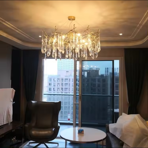 Zèle éclairage décoratif hôtel hall moderne plafond luxe laiton branche cristal goutte de pluie lustres - Product Image 4