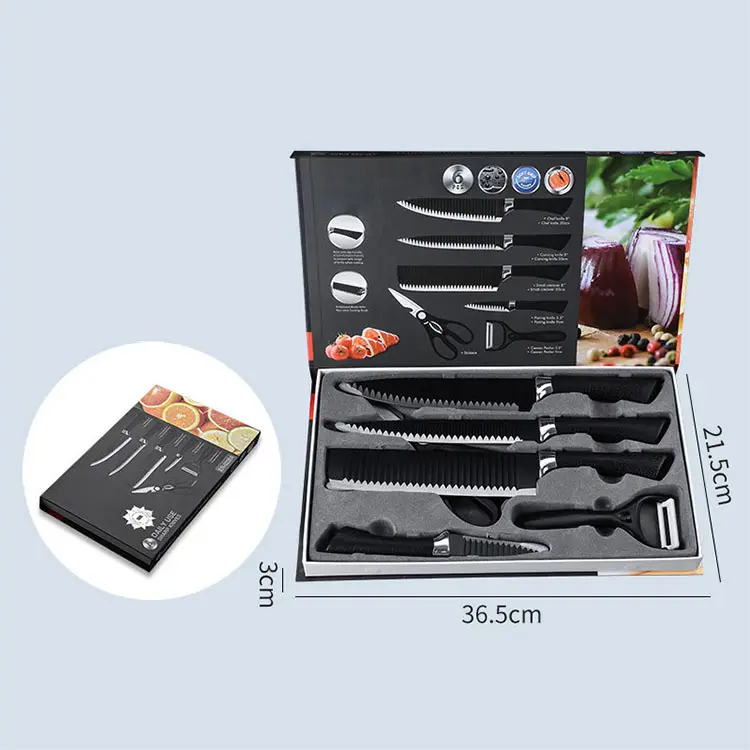 kitchen supplies Stainless steel cutter black Kitchen Knives Set of 6 PCS Non-Stick Chef Knife Set