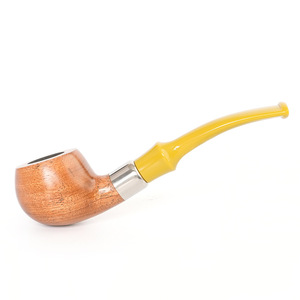 MUXIANG Wooden Tobacco Pipe Bent Type 9mm Filter Yellow Curved Handle Men's Smoking Accessory - Product Image 5