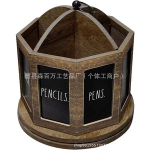 Porte-crayons en bois, support de rangement rond pour stylos avec étiquette en tableau noir, organisateur de bureau pour fournitures de bureau, de maison et d'étude - Product Image 5