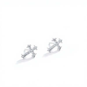 Wholesale DEF Color VS VVS Clarity Lab Grown Diamond Cross Stud Earrings 10K 14K 18K Solid Gold Minimalist Cross Stud Earrings - Product Image 1
