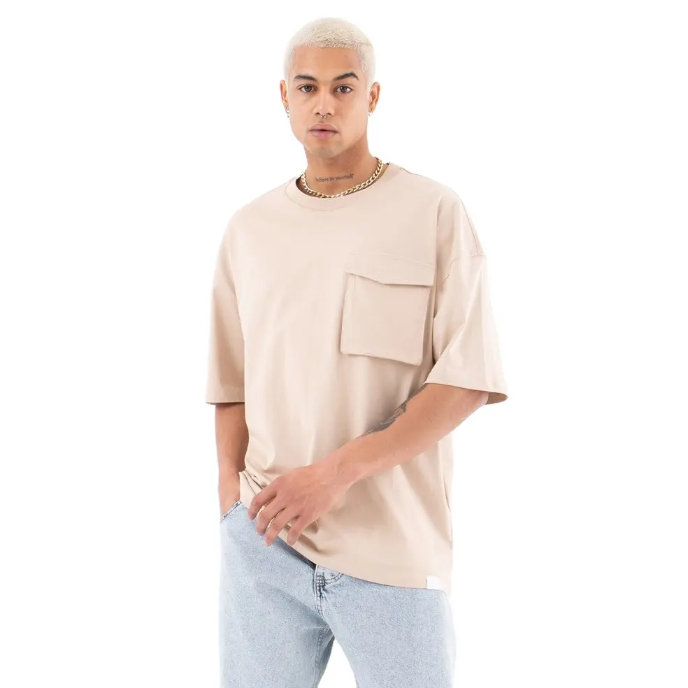 Men's Oversize 100% Cotton Drop Shoulder Casual T-Shirt with Front Pocket Detail Printing Option Premium Quality Wholesale 2023
