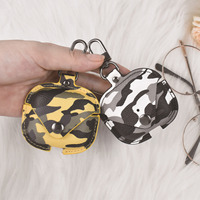 Casing Kulit Mewah Tahan Air dan Tahan Guncangan untuk Air 1/2 Pro, Penutup Earphone Nirkabel Motif Kamuflase dengan Gantungan Kunci