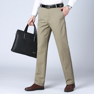 Pantalon de costume d'affaires droit 100% coton pour hommes, léger et formel, long, en sergé de coton, plat - Product Image 2