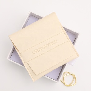 PUPPYSEW Beige 8*8cm PU Leather Bags Jewelry Pouches Jewelry Packaging Earrings Necklace Rings Package <b>Envelope</b> Bags With Logo - Product Image 6