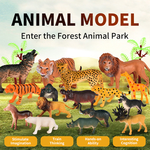 子供用プラスチック製 32個の野生の森の動物モデルのおもちゃ 4個の木付き 男の子へのプレゼントに最適 - Product Image 2