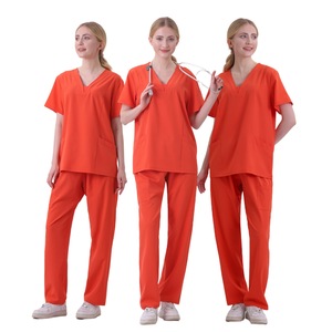 Women Scrub Suit Set Short Sleeve V <b>Neck</b> Work Uniform For Medical Spa Pet Hospital Wear Split Design Non Stretch Fabric - Product Image 3