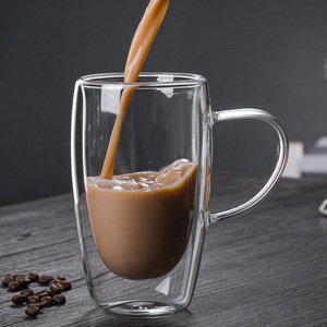 Tazza in ceramica <span class=keywords><strong>a</strong></span> <span class=keywords><strong>doppia</strong></span> <span class=keywords><strong>parete</strong></span> isolante in borosilicato trasparente con manico <span class=keywords><strong>Espresso</strong></span> riutilizzabile e tazza da caffè ghiacciata - Product Image 4