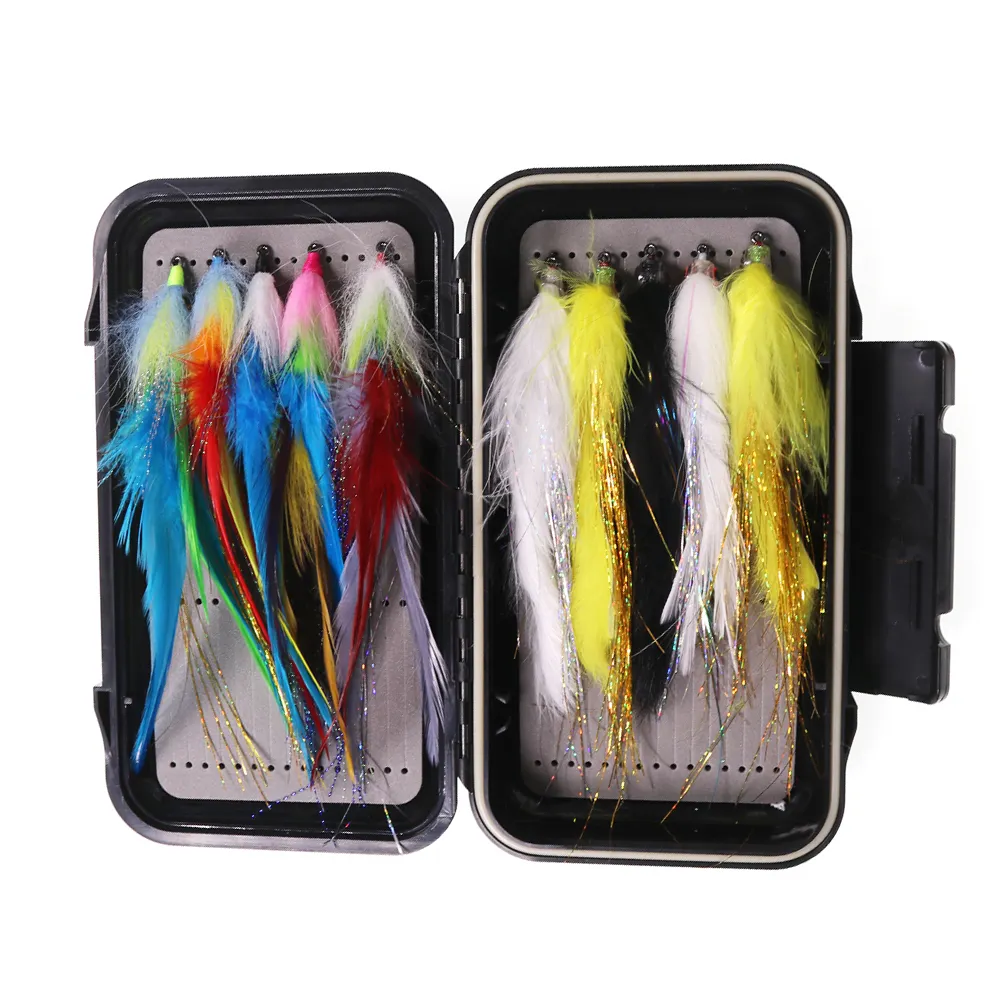 Großhandel 10PC Salzwasser Streamer Fly Set Box 3 Style Fisch Streamer Fly Bass Pike Muskie Angel köder mit wasserdichter Fly Box