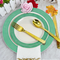 Assiettes en plastique blanches de 10,25 pouces et 7,5 pouces - Assiettes jetables vertes avec grille verte pour les fêtes et Noël