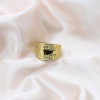 Vintage Ethnischer 18K Vergoldeter Breiter Bandring für Frauen Verzierter Filigran-Statement-Ring