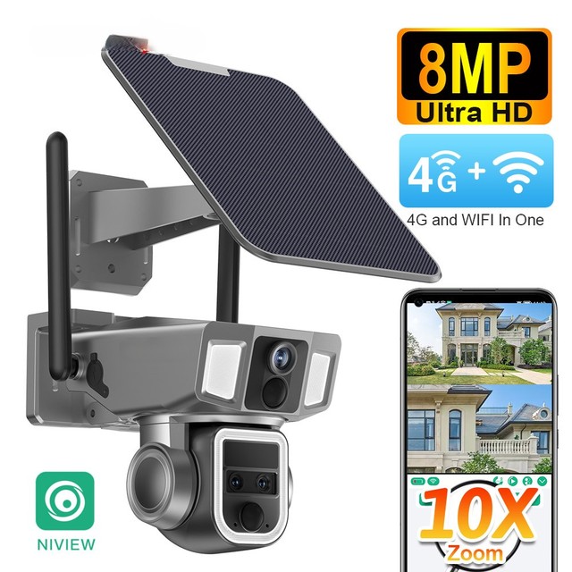 VISION 2K 4G 4MP Surveillance Camera With Solar Panel Dual Lens 10X Optical Zoom PTZ Security Solar Camera Outdoor