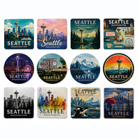 Sous-verre en MDF souvenir de voyage de Seattle avec base en liège, imprimé sur mesure paysage urbain, sous-verre pour boissons en gros pour boutique de cadeaux