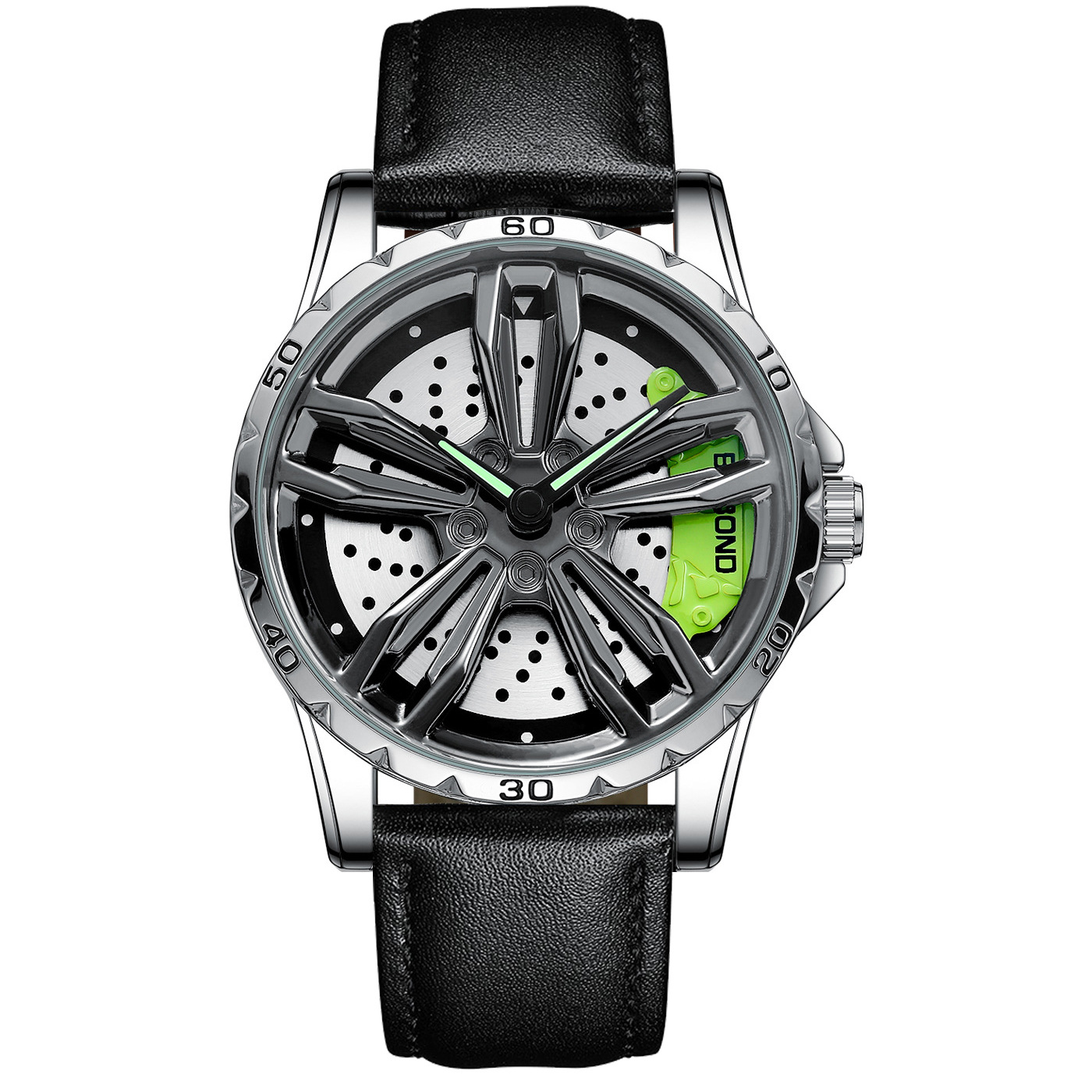 Cuir noir-acier blanc-visage vert