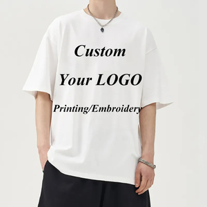 100% algodón ajuste suelto 160GSM-280GSM bordado impresión personalizada Logo hombros caídos camisetas en blanco de gran tamaño - Product Image 2