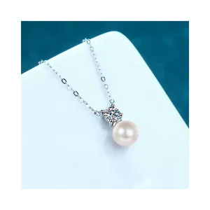 HP 8mm unblemished freshwater pearl 50 cent Moissanite necklace s925 sterling silver necklace