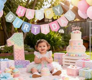 Happy Birthday Felt <b>Pastel</b> Macaron Pattern Foldable Banner <b>Decorations</b> Sign Rainbow Party Garland First Girl Pennant - Product Image 3