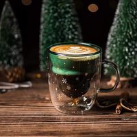 Vente en gros 250ml tasse en verre transparente à double paroi tasse de cadeau de Noël d'arbre de Noël pour souhaiter cette saison de fête