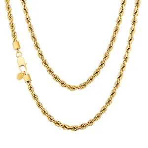 مجوهرات هيب هوب مقاس 6 مم 18 قيراط مطلية بالذهب سلسلة من الحبال المجدولة من الفولاذ المقاوم للصدأ للرجال مع مشبك على شكل جمبري
