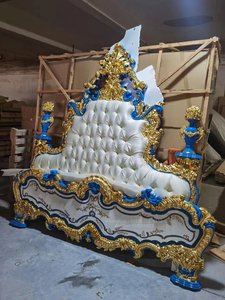 Juego de dormitorio de lujo <span class=keywords><strong>barroco</strong></span> hecho a mano 2023, Villa italiana clásica, tallado en madera, diseño francés, cama crema azul para uso doméstico en Hotel - Product Image 3
