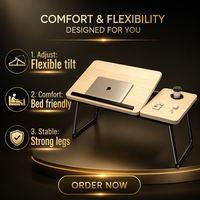 Table d'ordinateur portable en bois réglable en hauteur, pliable, portable, support pour lit, bureau, maison, étude, travail, chambre