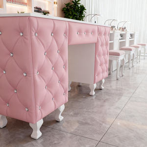White Wood Top Double <b>Nail</b> Salon <b>Desk</b> Manicure Lap Reception With Dust Collector Fan for <b>Nail</b> Shop - Product Image 4