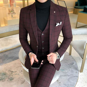 Completo da Uomo d'Affari a Quadri Taglie <span class=keywords><strong>M</strong></span>-58XL, Smoking Casual da Tre Pezzi (Giacca+Gilet+Pantaloni) Ideale per Sposo - Product Image 1