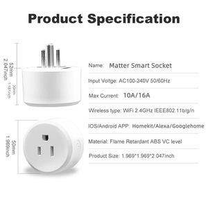 Matter Smart Socket HomeKit Alexa Google Home <strong>WiFi</strong> Remote Voice Control ABS US <strong>Plug</strong> - Product Image 5