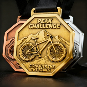 Médailles commémoratives d'aventure personnalisées de vélo de montagne de <span class=keywords><strong>course</strong></span> d'Enduro Design Vintage Finish peak Challenge Cycling Sports Medal - Product Image 1