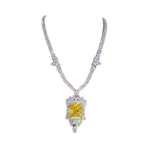 925 Sterling Silver <b>Gold</b> & Rhodium Plated Yellow Zircon <b>Long</b> Pendant Luxury <b>Necklace</b> Jewelry - Product Image 1