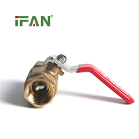 IFAN Vanne à boisseau sphérique en laiton forgé, filetage femelle, manche long rouge, pour gaz et eau, disponible en diverses tailles de 1/2'' à 2''
