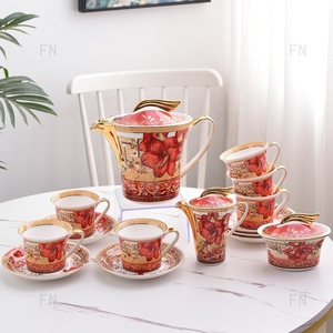 Juego de Té y Café de Porcelana Británica de Alta Calidad, 15 Piezas, Ecológico, Apto para Alimentos, de Cerámica Fina, Diseño Rosa Británica, para Bebidas - Product Image 1