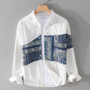 Support Personnalisation d'un article Mode estivale Cool Versatile <span class=keywords><strong>Chemise</strong></span> à manches longues pour hommes Splicing <span class=keywords><strong>Chemise</strong></span> tendance pour hommes - Product Image 5