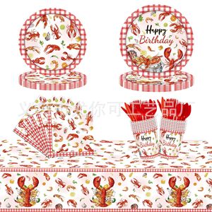 Kit de fournitures de fête jetables sur le thème des écrevisses, ensemble de vaisselle en papier pour les fêtes d'anniversaire d'été - Product Image 1