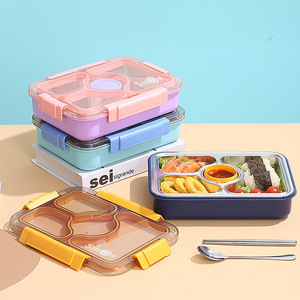 27,5*20*6,5 CM 950ML Diseño de 4 compartimentos Caja Bento de acero inoxidable Juego de Almuerzo completo con cubiertos portátiles para niños - Product Image 3