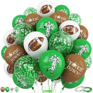 45-60 Globos <span class=keywords><strong>de</strong></span> Látex <span class=keywords><strong>de</strong></span> Fútbol <span class=keywords><strong>de</strong></span> 12 Pulgadas en Blanco, Verde y Marrón con Impresión Brillante y Confeti para Fiestas Deportivas, Cumpleaños, Rugby - Product Image 4