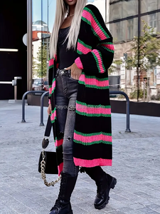 <span class=keywords><strong>Cardigan</strong></span> Lungo Multicolore a Righe Rosa e <span class=keywords><strong>Verde</strong></span> per <span class=keywords><strong>Donna</strong></span> - Product Image 4