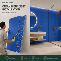 Panneau mural SPC bleu moderne MORLENX, imperméable et écologique, pour usage domestique dans la salle de bain, la cuisine et la douche